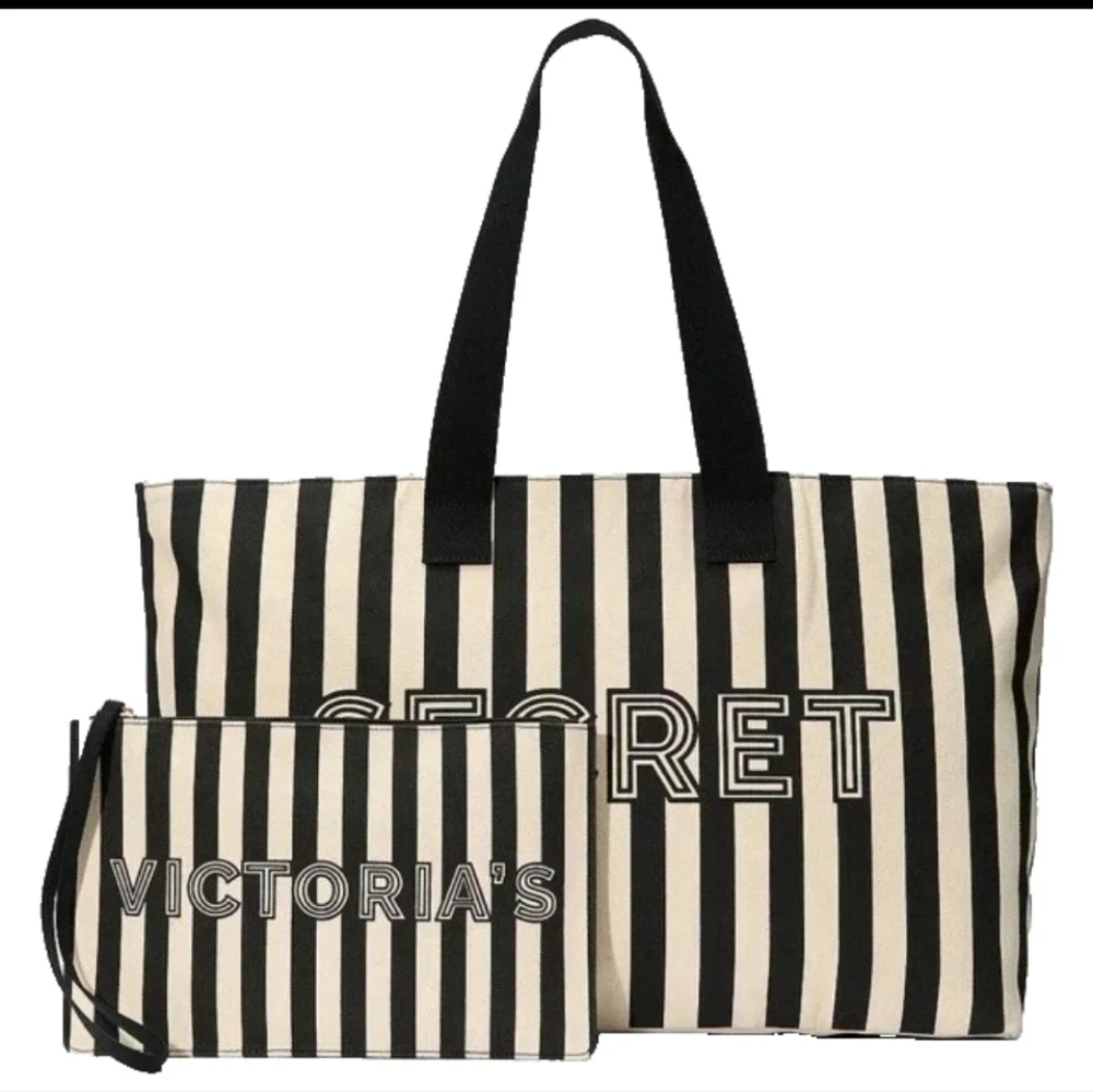 NWT Victoria's Secret Striped Tote with Victoria Secret Wristlet Limited Edition - Picture 2 of 3